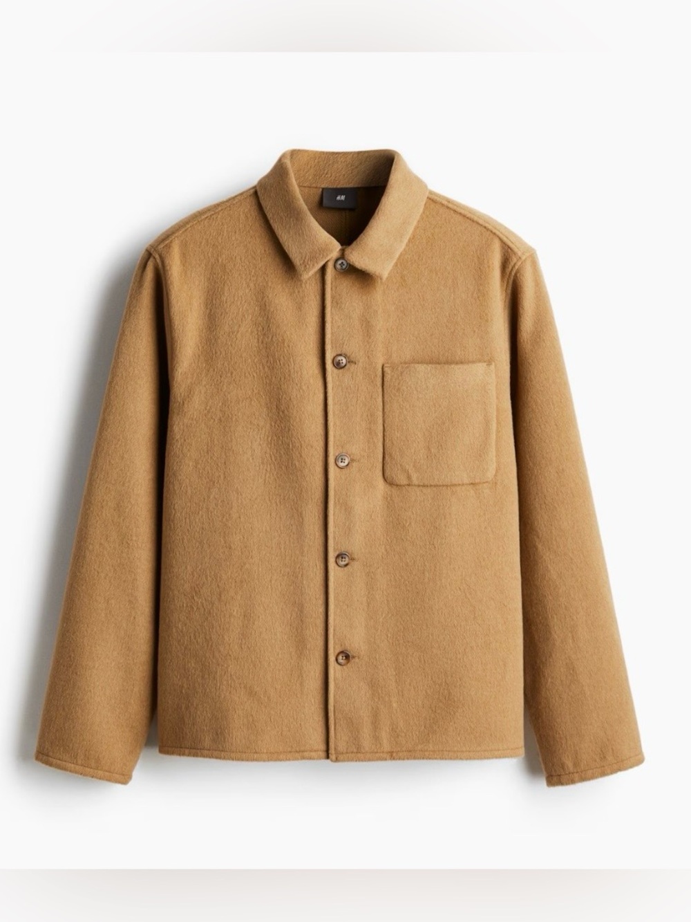 H&M Men's Camel Wool-Blend Button Jacket - small